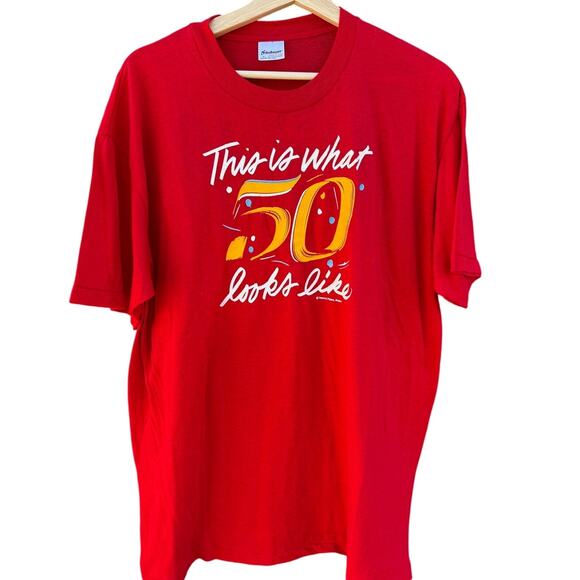 Vintage This is What 50 Looks Like Red Yellow Shirt XL - Picture 1 of 6